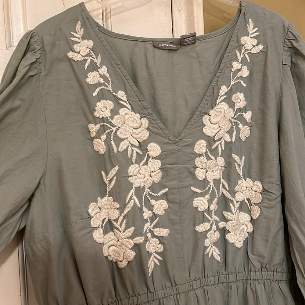 Lucky Brand Floral Embroidered Midi 100% Cotton Dress - Picture 3 of 7